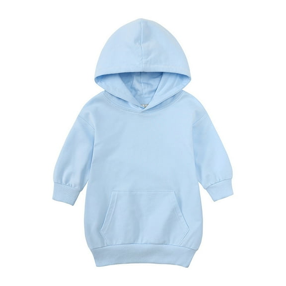 Zwiiyzr 1-5T Kids Toddler Baby Girl Casual Sweatshirt Dress Long Sleeve Hoodies Pullover Coat Tops Blue