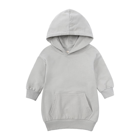 Zwiiyzr 2025 1-5T Kids Toddler Baby Girl Casual Sweatshirt Dress Long Sleeve Hoodies Pullover Coat Tops Gray