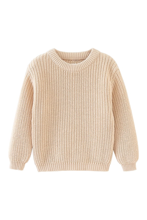 Zwiiyzr 1-5T Toddler Baby Girls Boys Chunky Sweater Fall Winter Clothes Long Sleeve Crew Neck Candy Color Knitted Pullover Tops Khaki