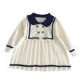 thumbnail image 1 of Zwiiyzr 2024 1-5T Toddler Baby Girls Princess Dress Ruffle Doll Collar Sweater Long Sleeve Knit Pleated Dress for Birthday Party White, 1 of 5