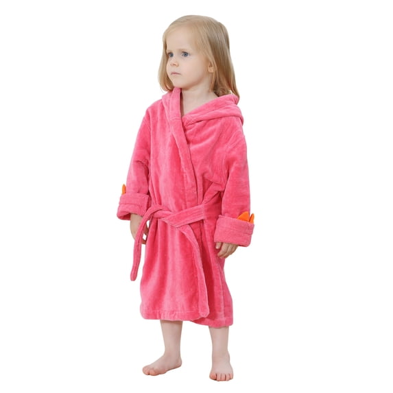 Zwiiyzr 1-6 Years Toddler Boy Girl Cartoon Dinosaur Soft Cotton Bath Towel Baby Beach Towel Bathrobe Hooded Bath Robe Hot Pink