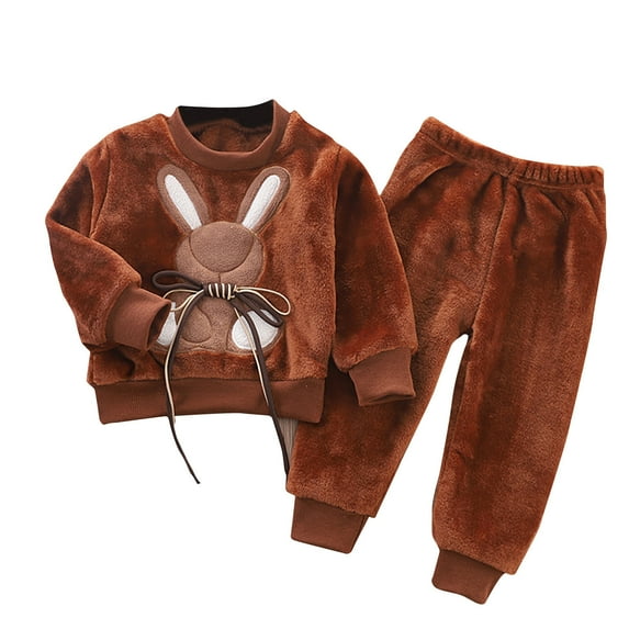 Zwiiyzr 2025 1-6T Toddler Little Boys Girls Sweatsuit Fuzzy Outfits Long Sleeve Sweatshirt Fall Winter Clothes Two-Piece Casual Sports Set Brown