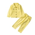 thumbnail image 1 of Zwiiyzr 1-6Y Girl's 2 Piece Denim Outfit Collared Solid Color Button Up Long Sleeve Denim Jacket and Ripped Jeans Set Yellow, 1 of 9