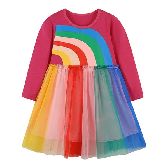 Zwiiyzr 1-7 Years Toddler Girls Tulle Dresses Casual Spring Fall Winter Cotton Long Sleeves Netting T Shirt Dress Pink