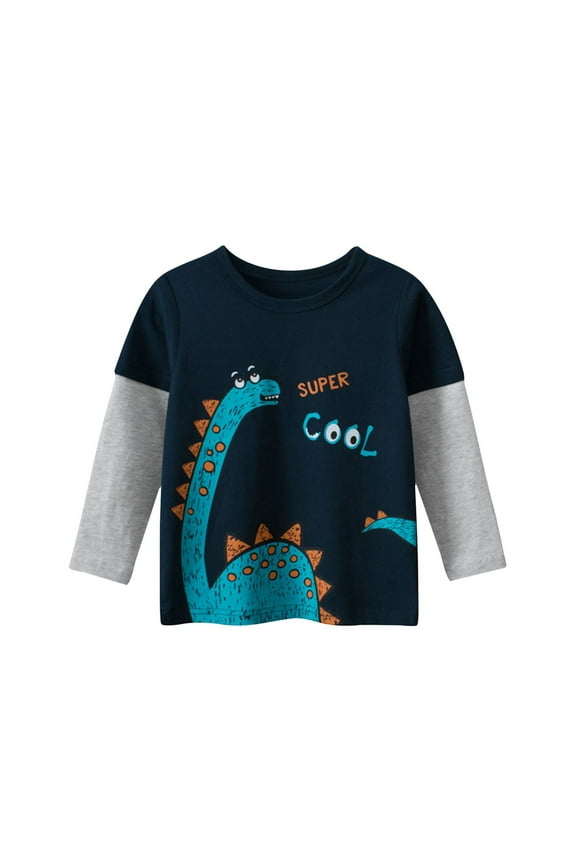 1-7Y Boys Dinosaurs Long Sleeve Pullover Tops Fall Clothes Round Neck Crewneck Loose Sweatshirts Navy