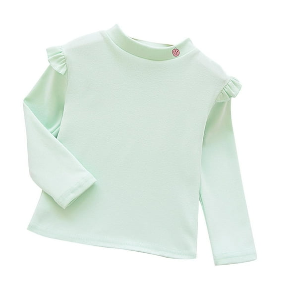Zwiiyzr 1-7Y Girls Long Sleeve Shirts Soft Cotton Crewneck Girls' Solid Color Basic T-Shirts Toddlers Tees Green