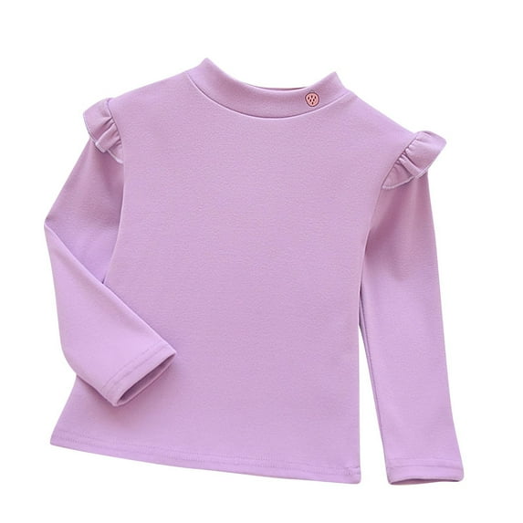 Zwiiyzr 1-7Y Girls Long Sleeve Shirts Soft Cotton Crewneck Girls' Solid Color Basic T-Shirts Toddlers Tees Purple