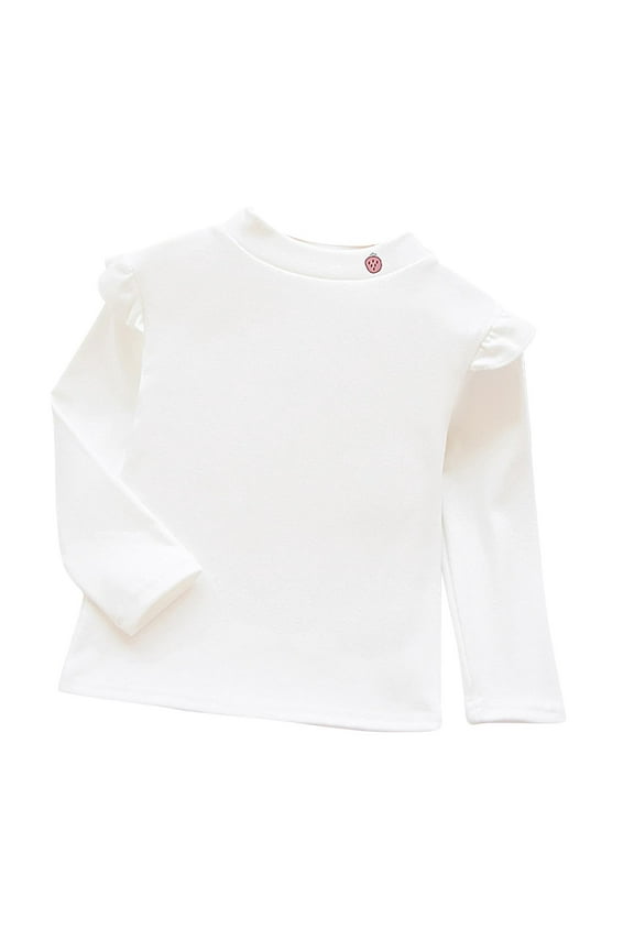 1-7Y Girls Long Sleeve Shirts Soft Cotton Crewneck Girls' Solid Color Basic T-Shirts Toddlers Tees White