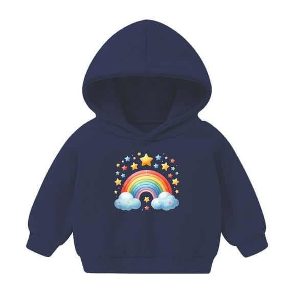 Zwiiyzr 1-8Y Girls' Boys' Rainbow Printed Cute Hoodies Long Sleeve Pullover Hoodie Sweatshirt Dark Blue