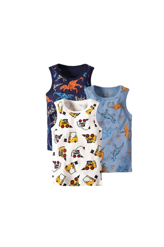 Zwiiyzr 1-8Y Toddler Baby Boys Dinosaur Tank Tops Soft Cotton Sleeveless Top Undershirts Pack Of 3 Dark Blue