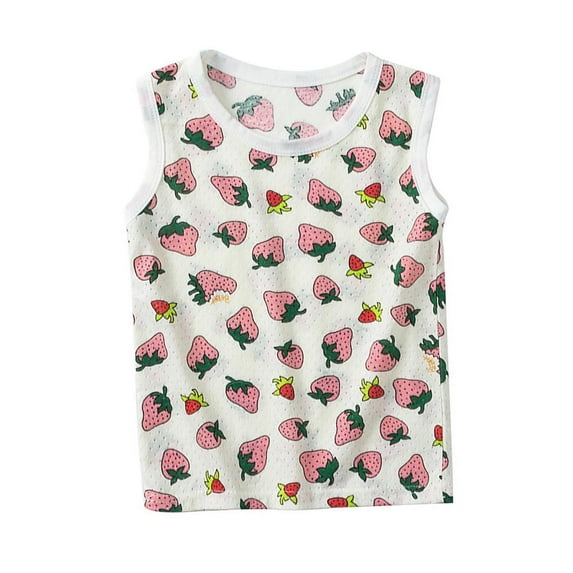 Zwiiyzr 2025 1-8Y Toddler Girl's Mesh Graphic Print Tank Top Breathable Crew Neck Sleeveless Summer Cami Top Red