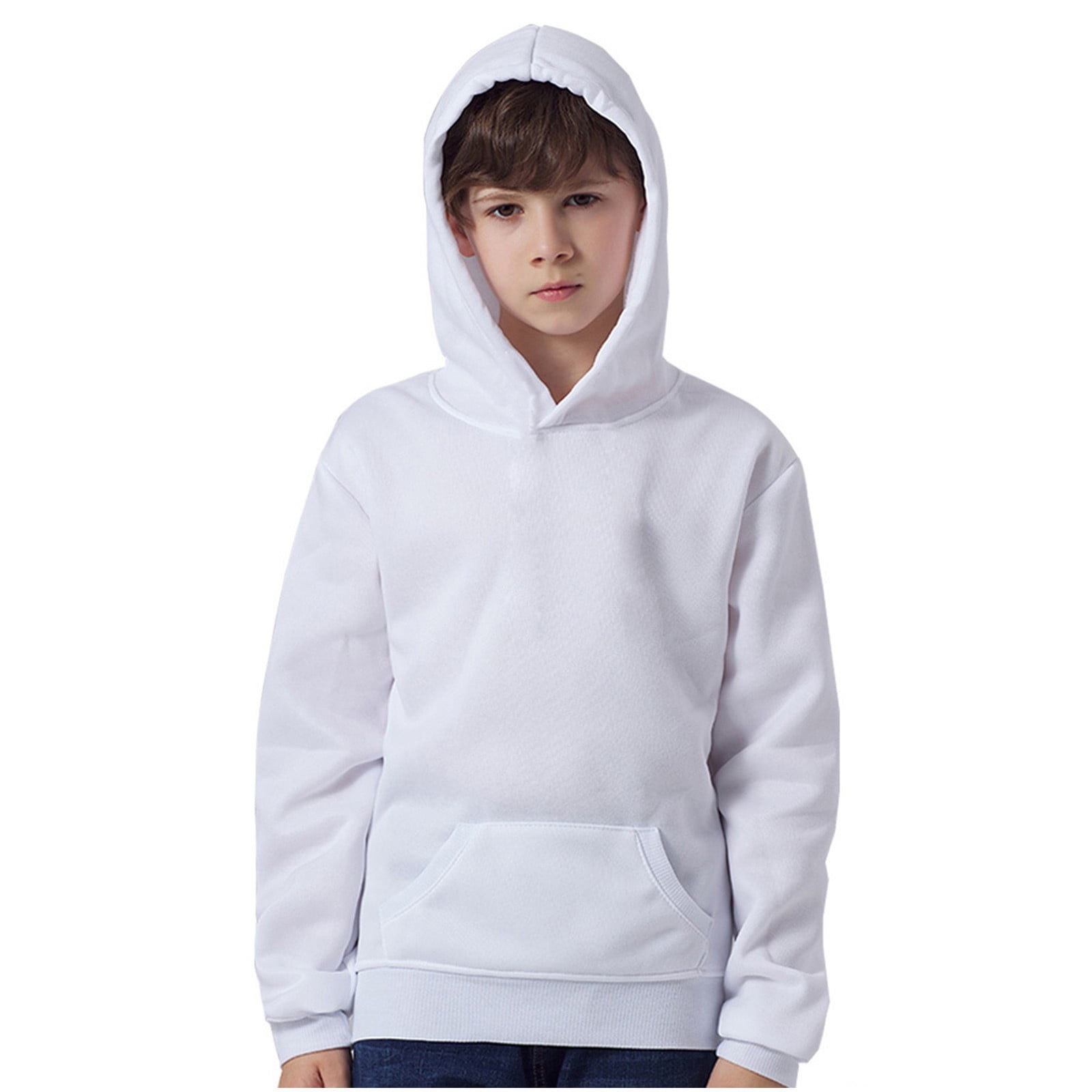 1-8Years Baby Toddler Kids Boy Girl Hoodies Solid Color Casual Pocket Sweatershirt Pullover White