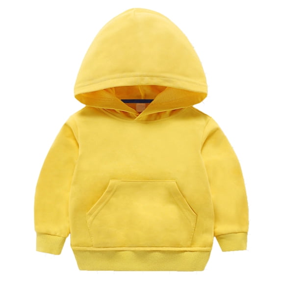 Zwiiyzr 1-8Years Baby Toddler Kids Boy Girl Hoodies Solid Color Casual Pocket Sweatershirt Pullover Yellow