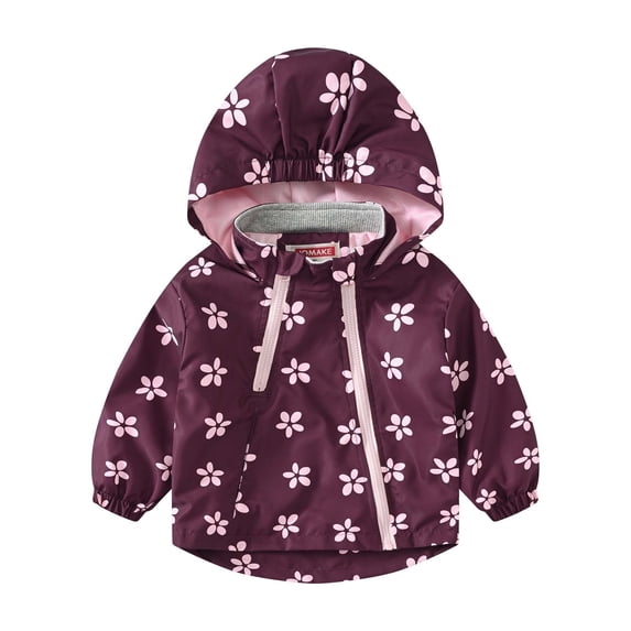 Zwiiyzr 2024 1-9Y Children's Rain Jacket Cartoon Windbreaker Double Zipper Printed Hooded Coat for Kids Boys' and Girls' Coat Claret