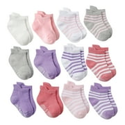 Zwiiyzr 12 Pairs Socks Toddler Baby Boys Girls Low Cut No Show Socks 0-7 Years Non-Slip Floor Socks With Grips Short Socks Infants Kids Multicolor-Girl