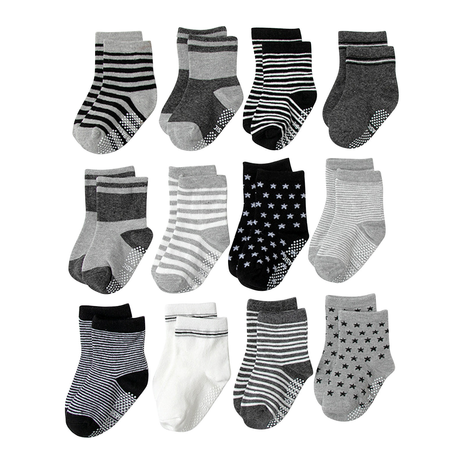 Zwiiyzr 2025 12 Pairs Toddler Slipper Socks Non-Slip 0-7 Years Childrens Floor Socks With Grips for Baby Boys Girls Low Cut Short Socks Infant Kids Multicolor