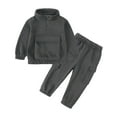 thumbnail image 1 of Zwiiyzr 12M-7Y Baby Boy Girl Fall Outfits Fleece Jogger Set 2 Piece Basic Solid Long Sleeve Pullover and Cargo Pocket Sweatpants for Little Kid Dark Gray, 1 of 9