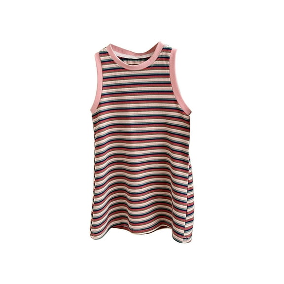 Zwiiyzr 2025 12M-8Y Infant Toddler Baby Dress Cute Stripe Sleeveless Stretchy Tank Shirt Dress Pink