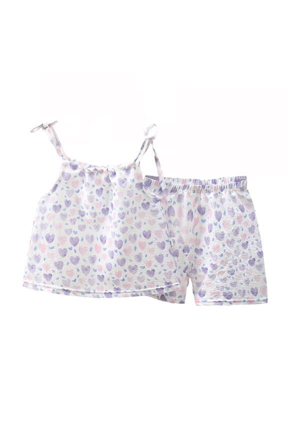 18M-7Y Toddler Baby Girl Summer Clothes Flower Sleeveless Cami Tank Tops Elastic Waist Shorts Cute 2Pcs Outfit Set Purple