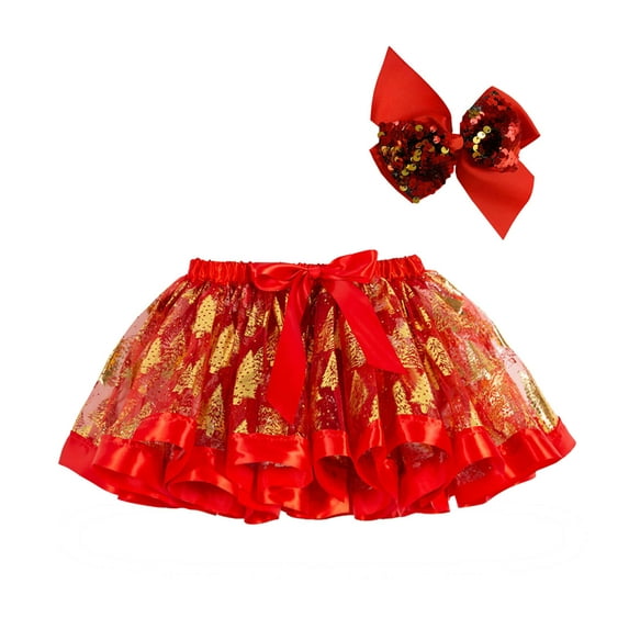 Zwiiyzr 2-10 Years Toddler Baby Girls Layered Tulle Tutu Princess Ballet Dress Cute Christmas Net Yarn Skirt Multi-Color Skirt Bow Hairpin Suit Red