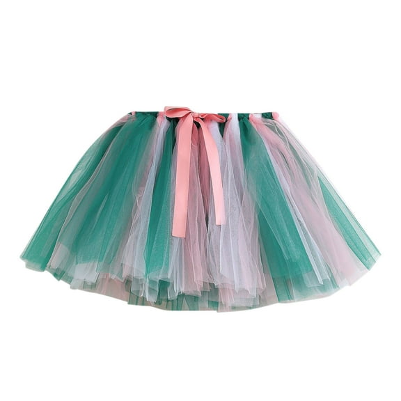 Zwiiyzr 2-10 Years Toddler Baby Girls Layered Tulle Tutu Princess Ballet Dress Cute Multicolour Net Yarn Skirt Multi-Color Bow Skirt Green