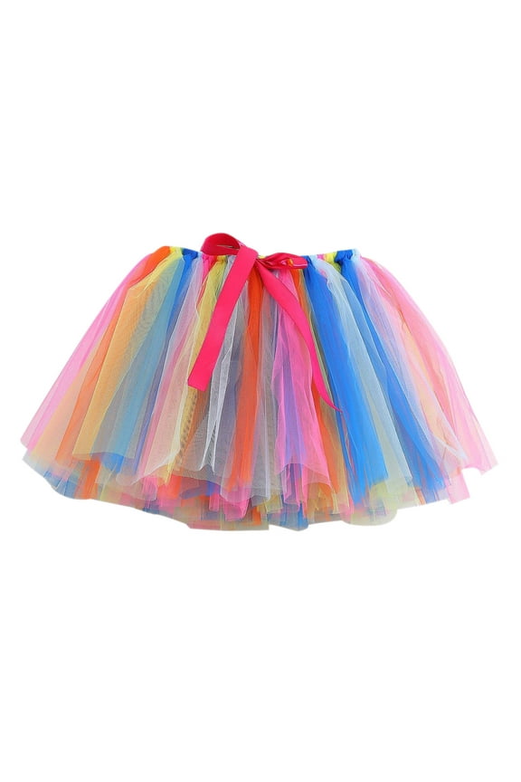 2-10 Years Toddler Baby Girls Layered Tulle Tutu Princess Ballet Dress Cute Multicolour Net Yarn Skirt Multi-Color Bow Skirt Multicolor