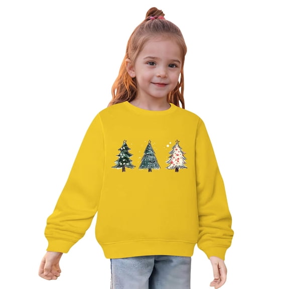 Zwiiyzr 2-10Y Toddler Baby Boys Girls Christmas Sweatshirt Cute Solid Color Long Sleeve Round Neck Print Shirt Pullover Tops Fall Winter Clothes Yellow