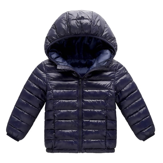 Zwiiyzr 2-10Y Toddler Boys Girls Full Zip Hooded Puffer Jacket Warm Winter Coat Little Girls Boys Solid Color Long Lseeve Jacket Outerwear with Pockets Navy