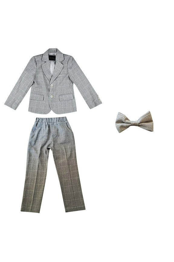 2-11Y Toddler Boy Clothes Suit 3Pcs Solid Formal Blazer Jacket + Bowtie + Suit Pants Boys Gentleman Outfits Set Gray