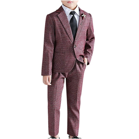 Zwiiyzr 2-11Y Toddler Boy Clothes Suit 4Pcs Formal Blazer Jacket + Bowtie + Boutonniere + Suit Pants Boys Gentleman Outfits Set Red