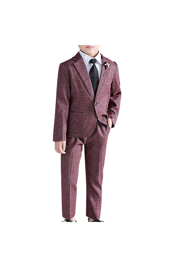 2-11Y Toddler Boy Clothes Suit 4Pcs Formal Blazer Jacket + Bowtie + Boutonniere + Suit Pants Boys Gentleman Outfits Set Red