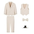 thumbnail image 1 of Zwiiyzr 2-11Y Toddler Boy Clothes Suit 5Pcs Formal Blazer Jacket + Bowtie + Vest + Boutonniere + Suit Pants Boys Gentleman Outfits Set Beige, 1 of 6
