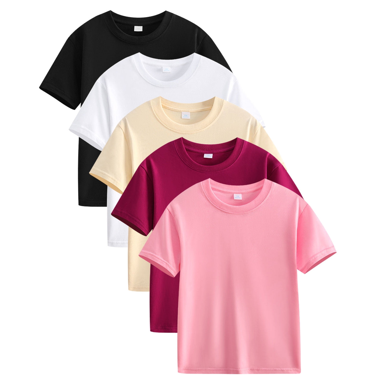 Zwiiyzr 2025 2-12Y 5 Pack Girls Boys Cotton Shirts Short Sleeve T