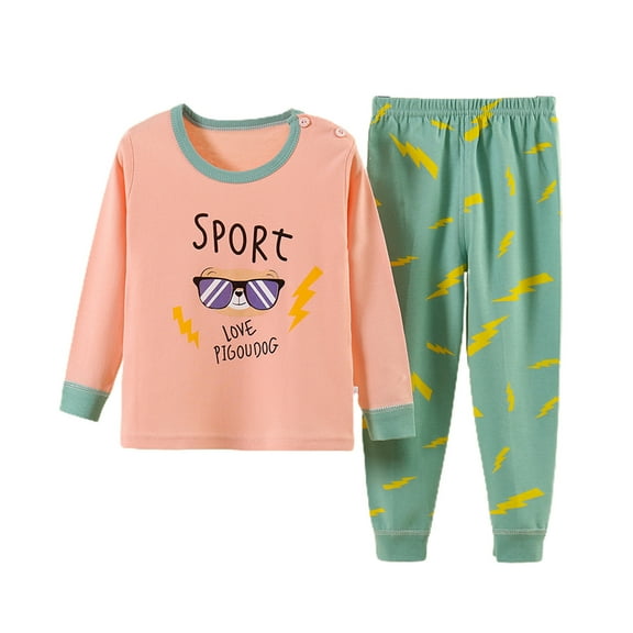 Zwiiyzr 2-12Y Children Cotton Pajamas Set Round Neck Underwear Set Boys And Girls Baby Spring And Summer Clothes Sleepwear Loungewear For Kids Pink