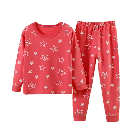 Zwiiyzr 2-12Y Children Cotton Pajamas Set Round Neck Underwear Set Boys And Girls Baby Spring And Summer Clothes Sleepwear Loungewear For Kids Red
