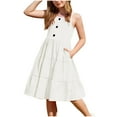 thumbnail image 1 of Zwiiyzr 2025 2-12Y Girls Dress Summer Dress Casual Sleeveless Button Elegant Swing Cami Dresses With Pockets White, 1 of 8