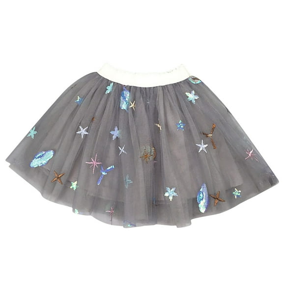 Zwiiyzr 2025 2-12Y Girls High Waist Tulle Skirts A-Line Mesh Tutu Skirts Dress for Toddler Girl Gray