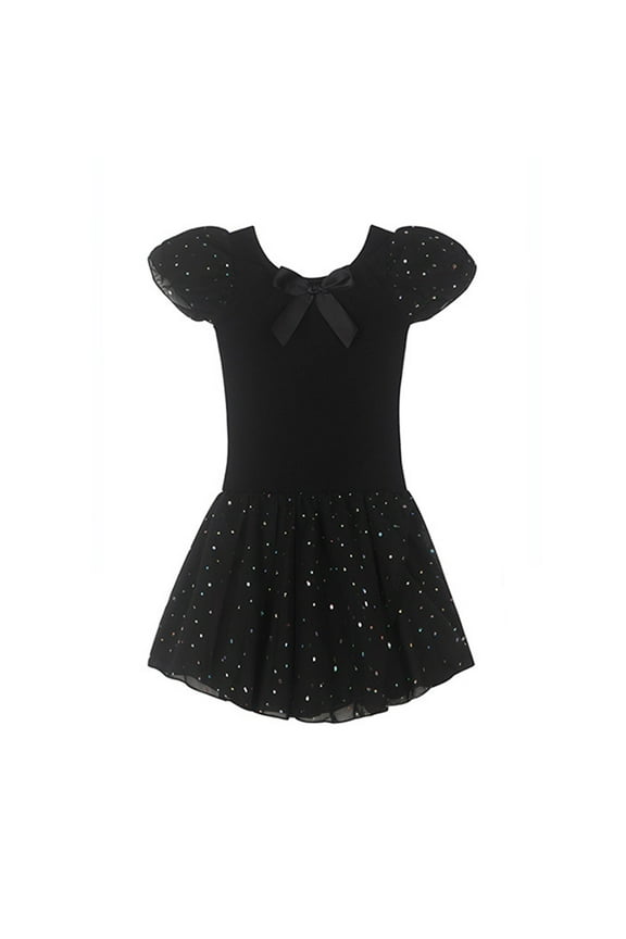 2025 2-13Y Ballet Leotards for Girls Ballet Leotard With Skirt Ruffled Sleeve Toddler Dance Leotards Black