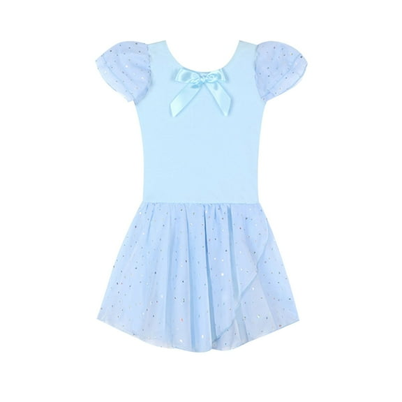Zwiiyzr 2025 2-13Y Ballet Leotards for Girls Ballet Leotard With Skirt Ruffled Sleeve Toddler Dance Leotards Light Blue