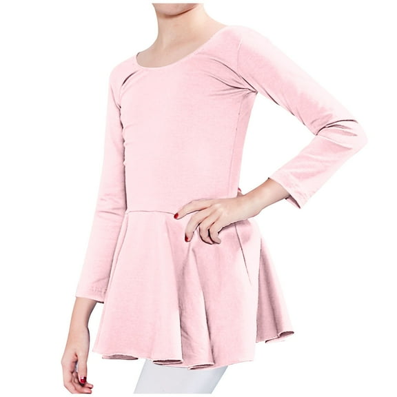 Zwiiyzr 2025 2-13Y Toddler Girls Long Sleeve Ballet Leotards Dance Dresses Tutu Outfit With Skirt Ballerina Pink