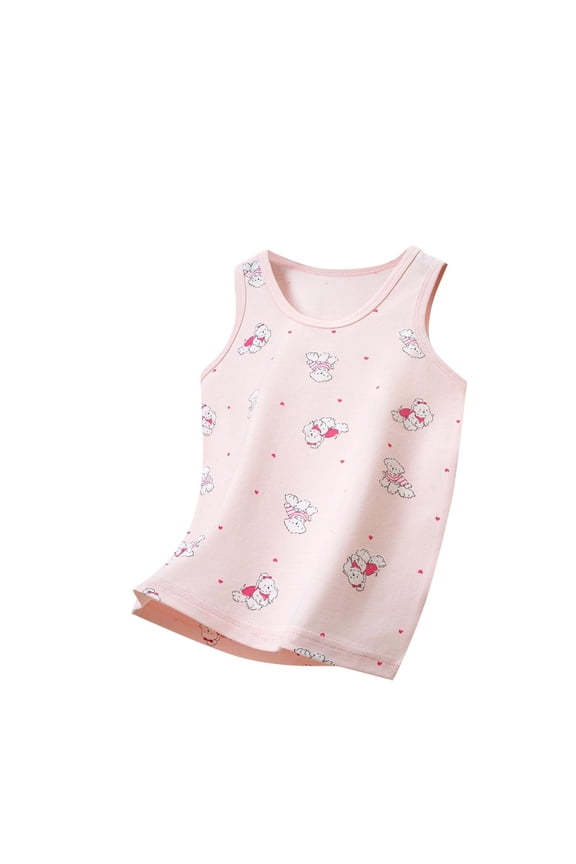 2025 2-14Y Boys Girls Tank Tops Toddler Undershirts Sleeveless Sleepwear Underwear Round Neck Top Pink