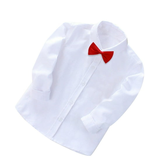 Zwiiyzr 2024 2-14Y Toddler Boys Trendy Long Sleeve Blouse Solid Color Gentleman's School Uniform Shirt with Bow Tie White-12 Years