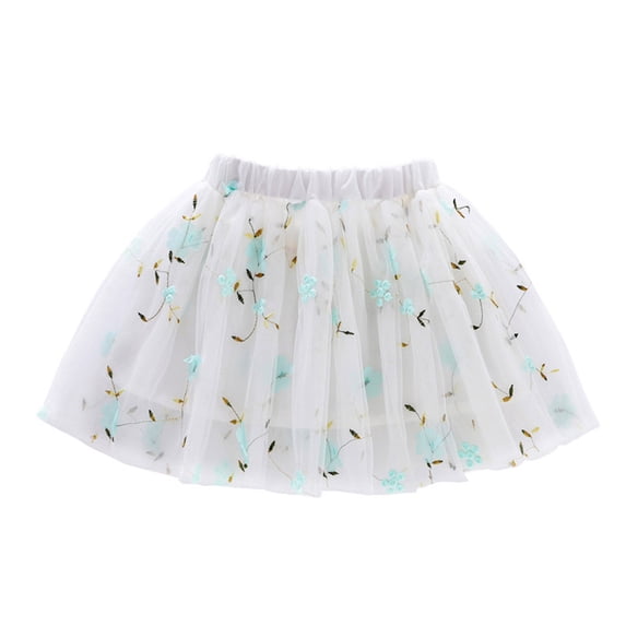 Zwiiyzr 2-14Y Toddler Girls Cute Tutu Skirt Layered Tulle Dance Dress Party Solid Color Embroidery Net Yarn Princess Dress Skirt Light Blue