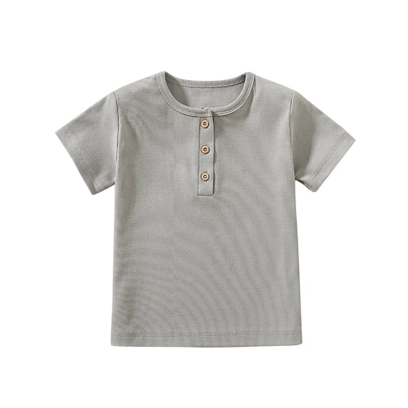 Zwiiyzr 2-6 Years Toddler Kids Girls Boys Summer Short Sleeve Basic T Shirt Trendy Comfortable Solid Color Button Round Neck Top Gray