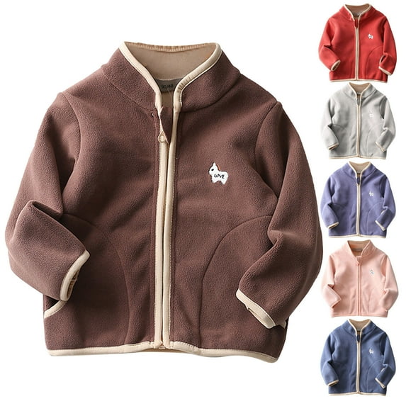 Zwiiyzr 2-7Y Boys and Girls Polar Fleece Jacket Trendy Solid Color Cute Plush Thick Keep Warm Zipper Outerwear Winter Coat Dark Blue