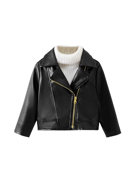 2-7Y Kids Girl Boys Spring Fall Leather Jacket Motorcycle Coat Winter Outerwear Black