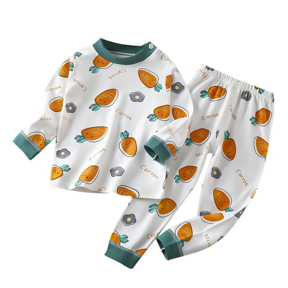 Zwiiyzr 2-8 Years Boys Girls Pajama Set Toddler Baby Kids Winter Cotton Loungewear Set Solid Color Carrot Print Long Sleeved Home Wear Clothes Suit White