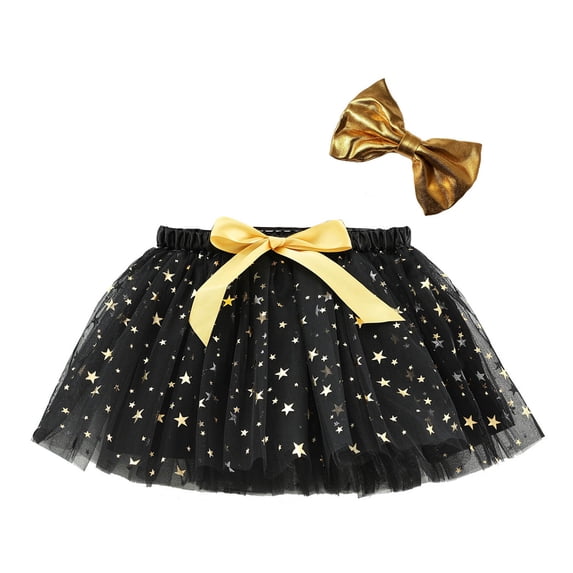 Zwiiyzr 2-8T Toddler Baby Girls Layered Tulle Tutu Princess Ballet Dress Cute Star Net Yarn Skirt Multi-Color Skirt Bow Hairpin Suit Black