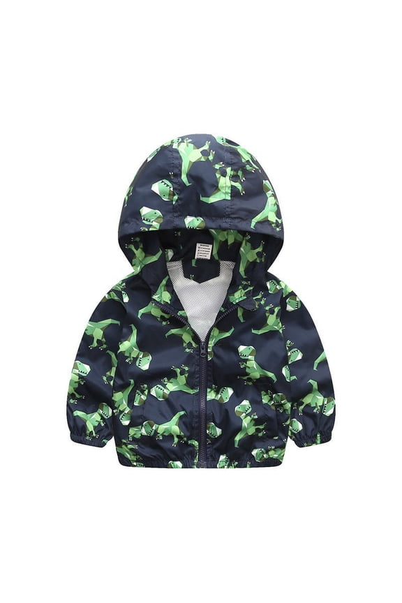 2-8Y Boys Dinosaur Rain Jacket Waterproof Hooded Raincoat Lightweight Windbreakers for Kids Outerwear Black