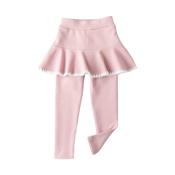Zwiiyzr 2-9Y Girls Leggings with Skirt Cotton Full Length Leggings Soft Comfortable Footless Leggings Stretchy Tutu Footless Tights Pants Pink
